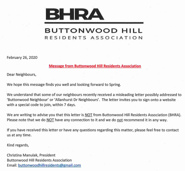 Buttonwood Hill Residents Association Spring 2021 Newsletter