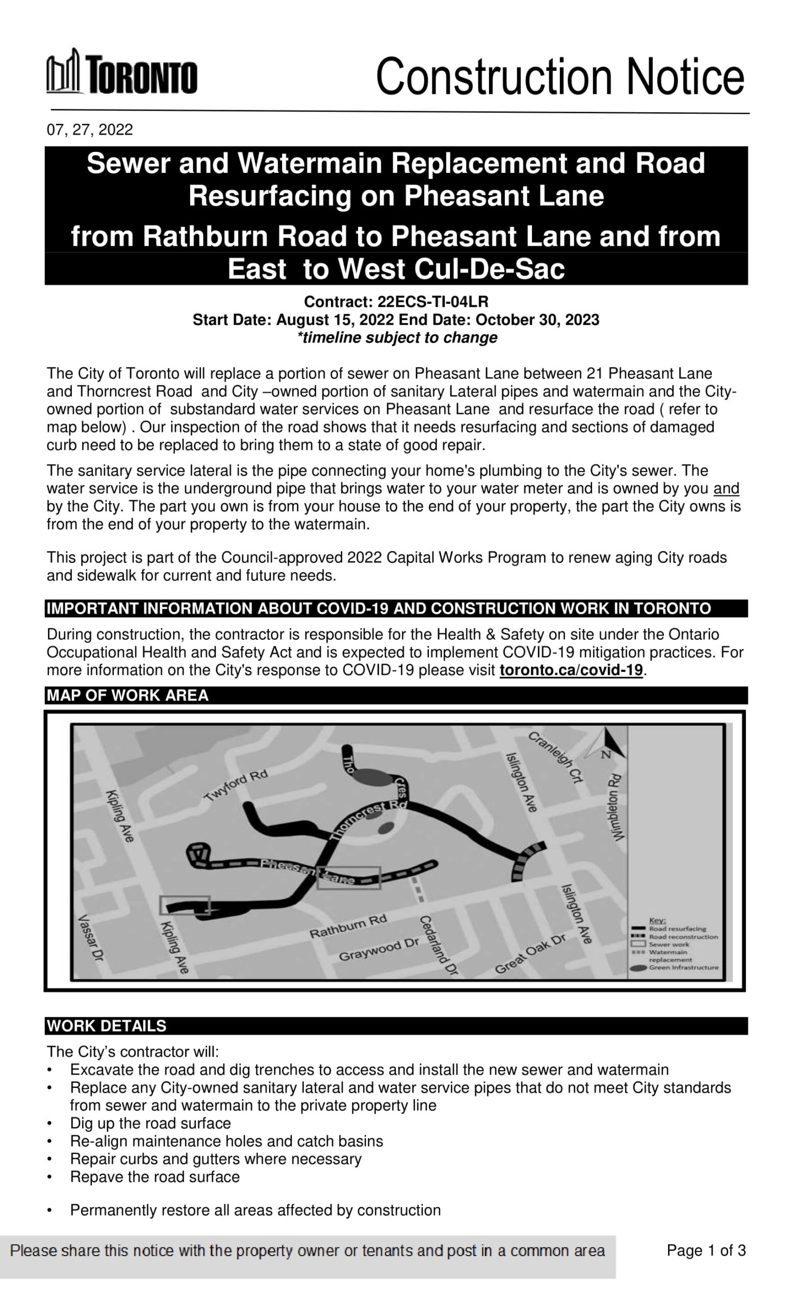 Construction Notices for Pheasant Lane and Thorncrest Road￼