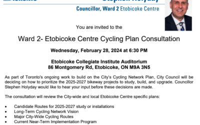 Ward 2 – Etobicoke Centre Cycling Plan Consultation