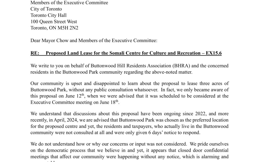 Proposed Letter – Buttonwood Park